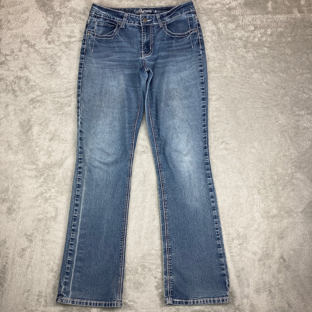Revolt Jeans Women's Size 8 Embellished Fleur‎ De Lis Bootcut Denim Medium Wash
